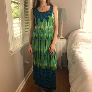 2 LEFT XS & S Boho Chic Tie Dye Blue & Green Maxi Easter Dress